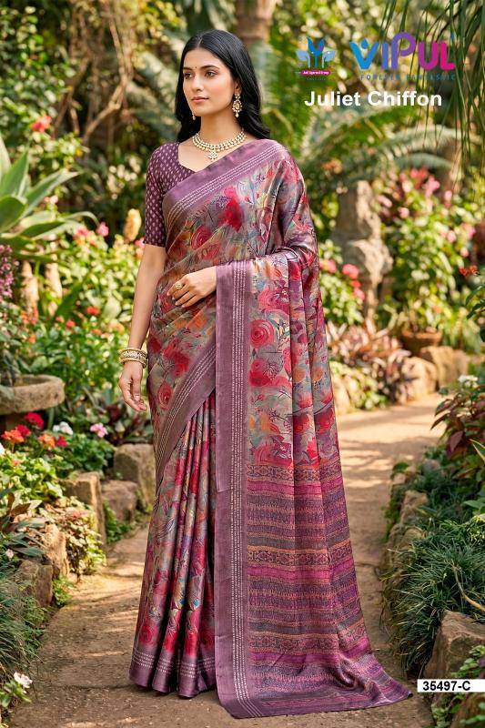Vipul 35497 juliet chiffon Saree wholesale market in Mumbai
